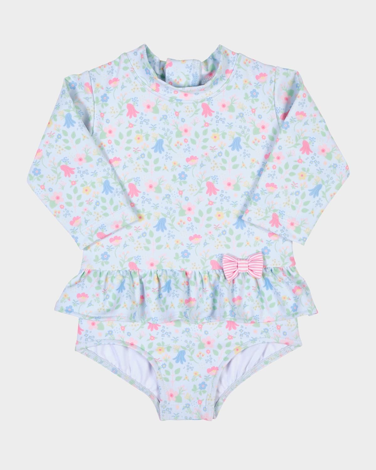 Girl & apos;s Floral-Print One-Piece Rashguard with Bow, Size 6M-24M