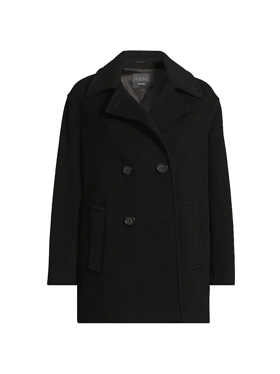 Women's Icons Notch Collar Peacoat - Black - Size 8