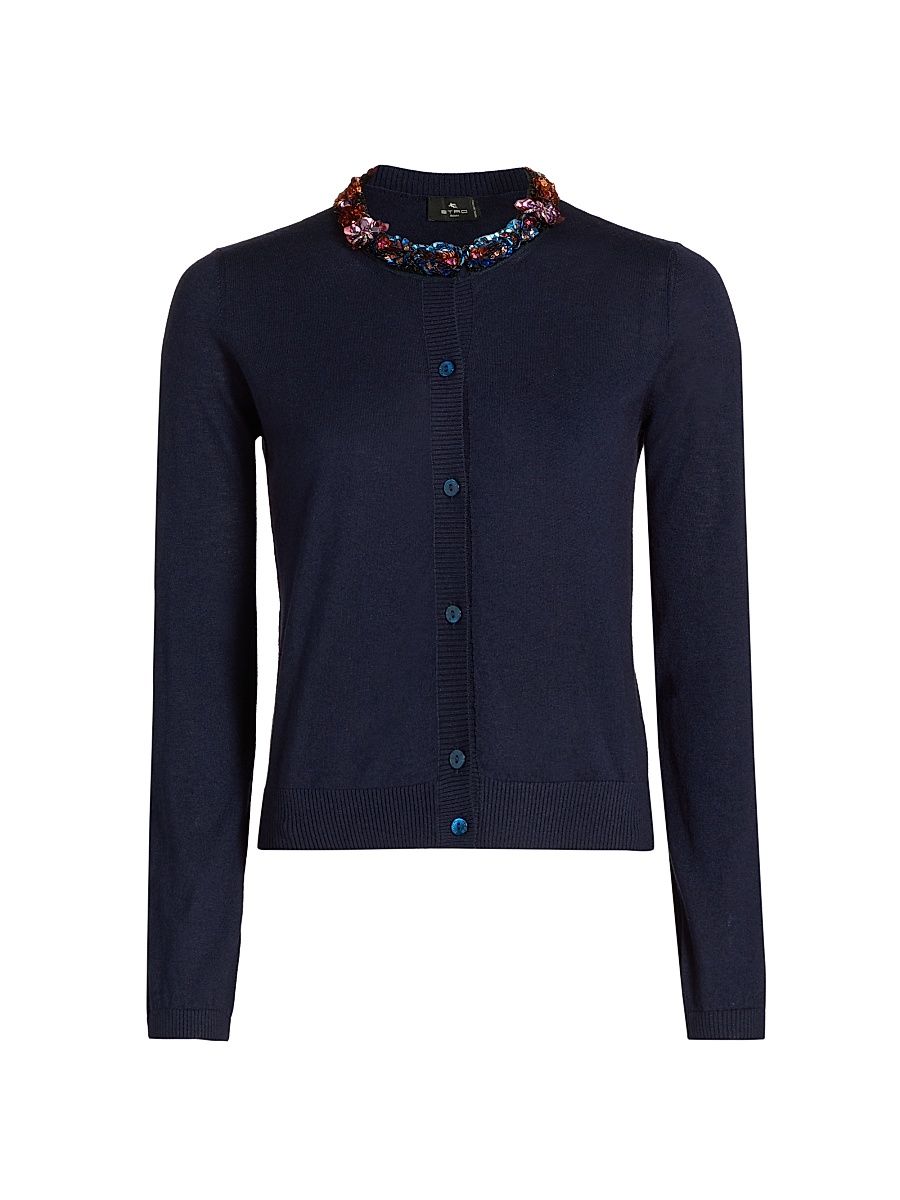 Women's Jeweled Neckline Cardigan - Blue Mare - Size 6