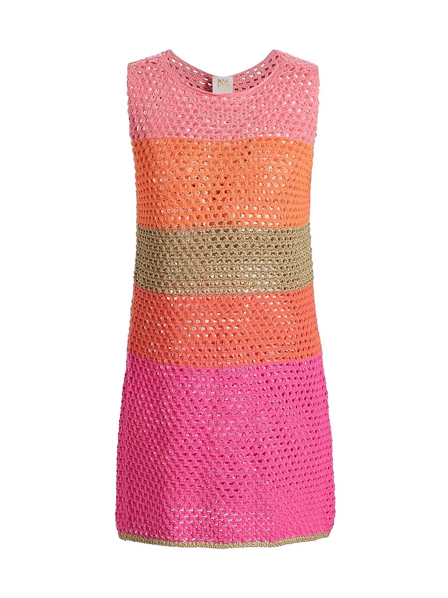 Women's Open-Knit Striped Cover-Up Minidress - Pink Multi - Size XS