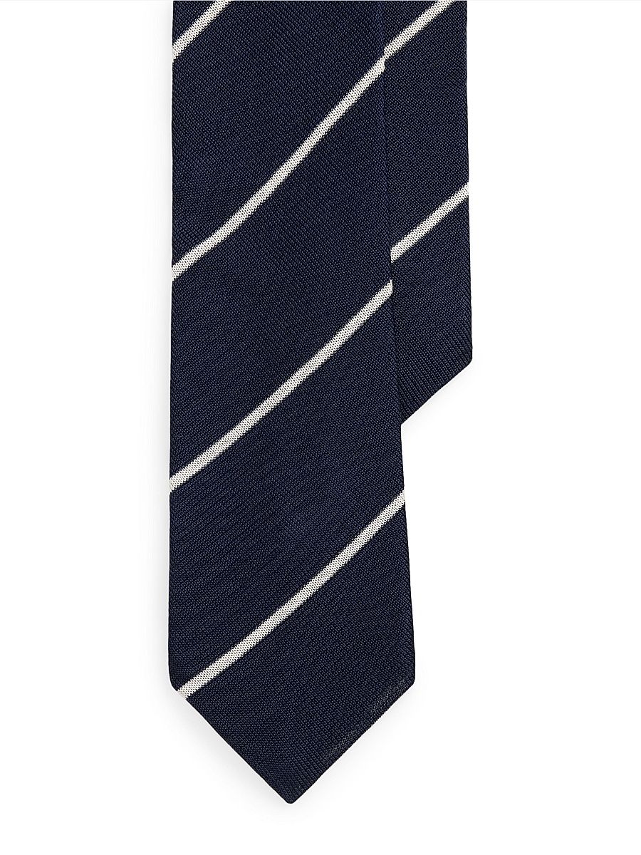 Men's Striped Silk Tie - Navy
