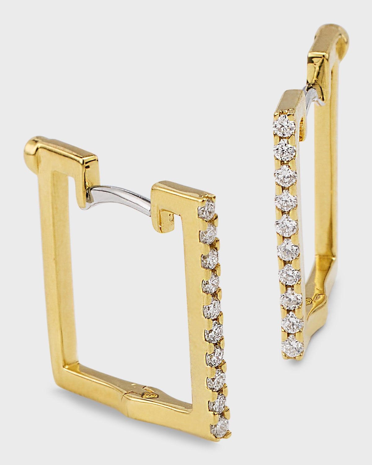 18K Yellow Gold Diamond Square Earrings, 15mm