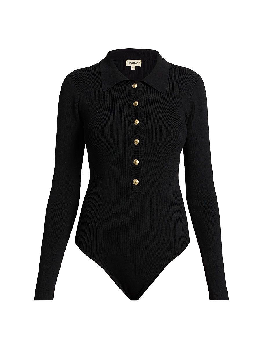 Women's Elisabetta Knit Bodysuit - Black Gold - Size Small