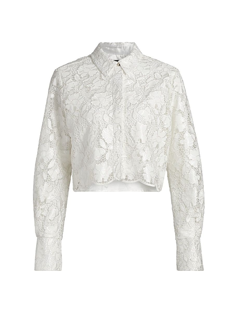 Women's Beatrix Long-Sleeve Floral Lace Top - Optic - Size 12