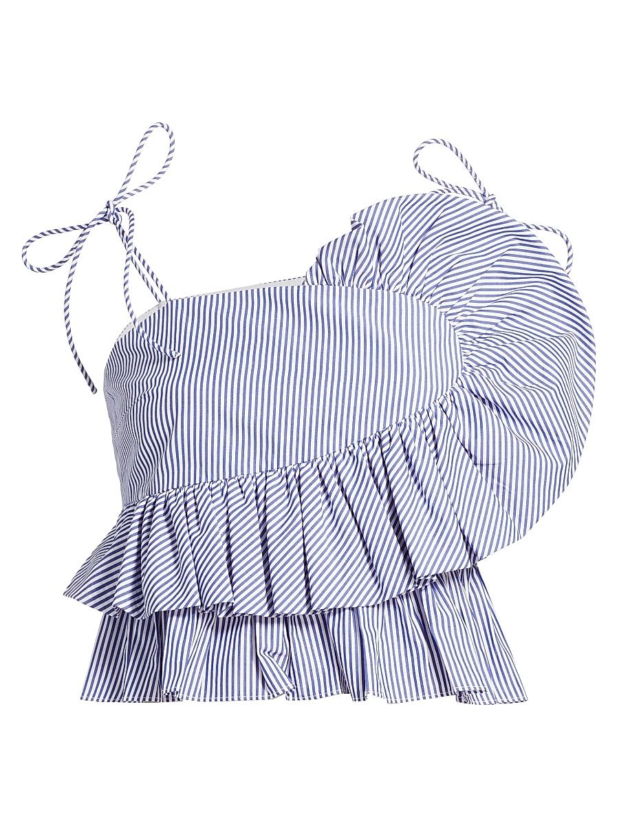 Women's Claudette Striped Ruffled Crop Top - Blue Optic White - Size 12