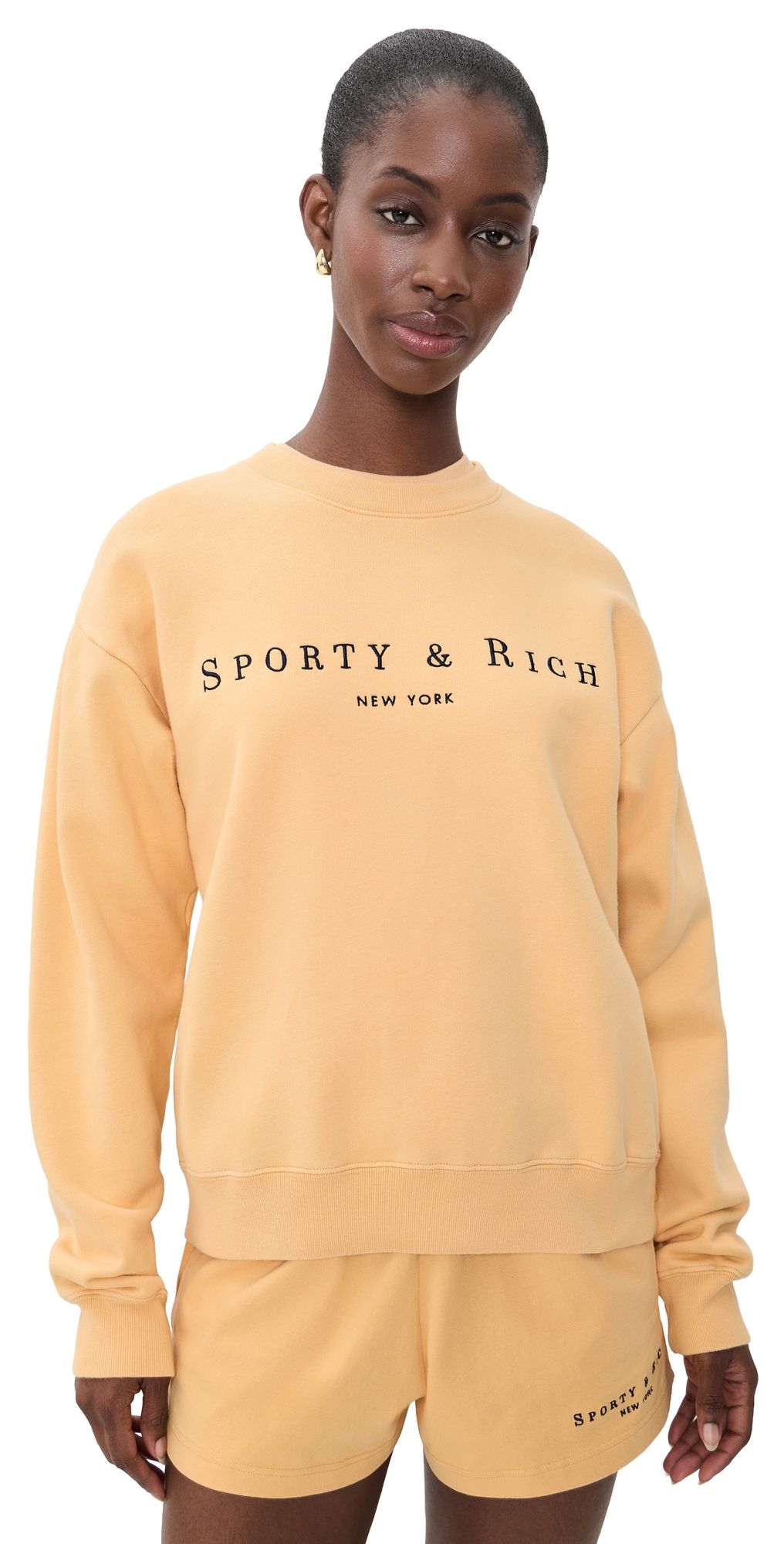 Sporty & Rich Title Embroidered Crew Neck Sweatshirt Limone Light Navy XS