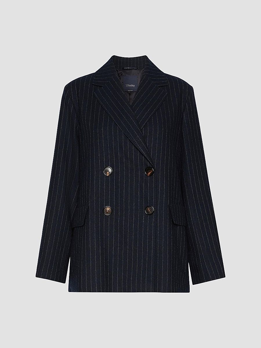 Women's Double Breasted Pinstripe Wool Jacket - Midnight Blue - Size 12