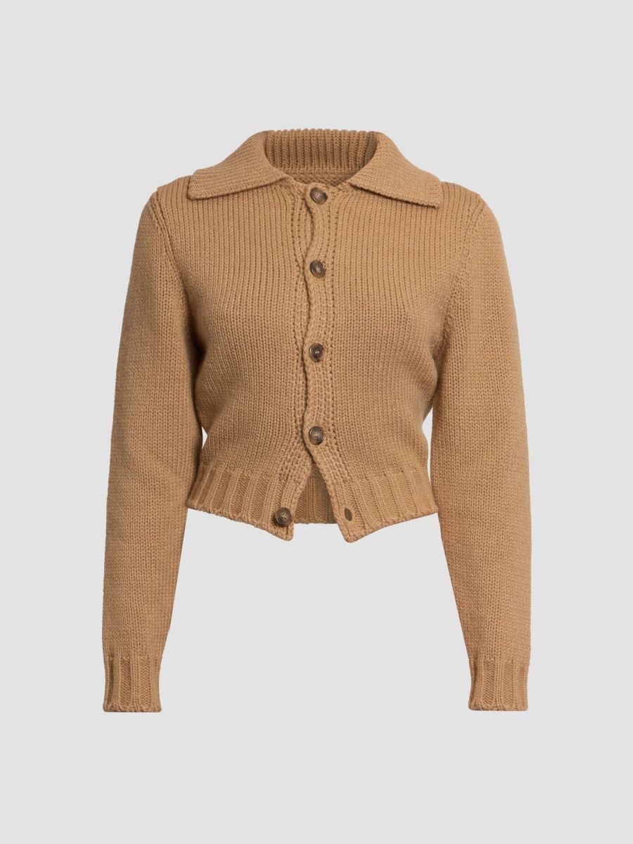 Women's Wool-Blend Knit Spread-Collar Cardigan - Trench - Size Medium