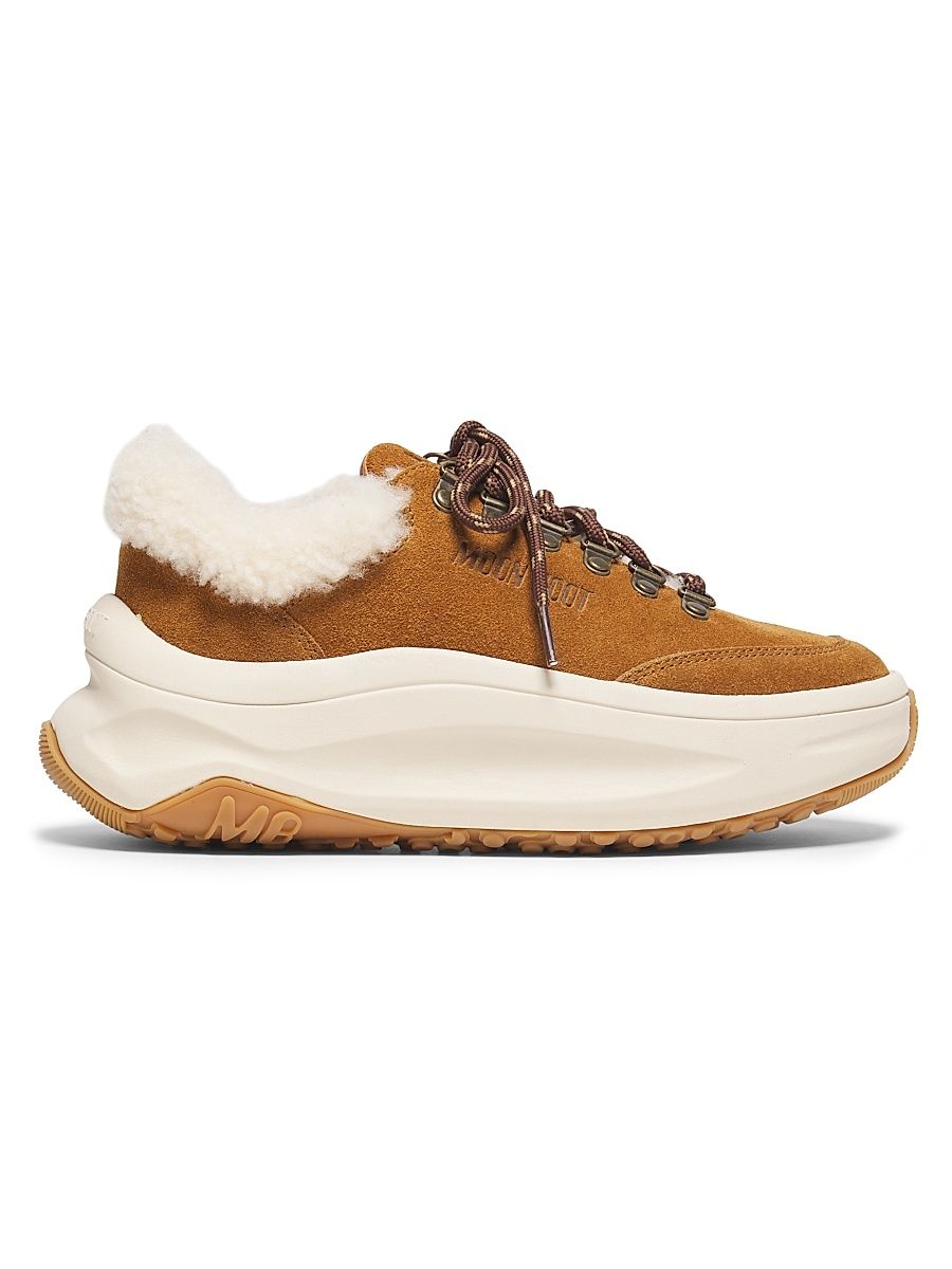 Women's City Shearling-Trim Platform Sneakers - Cognac - Size 10