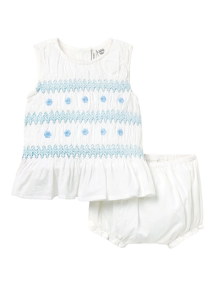 Baby Girl's Smocked Peplum Top & Bloomers Set - White - Size 18 Months