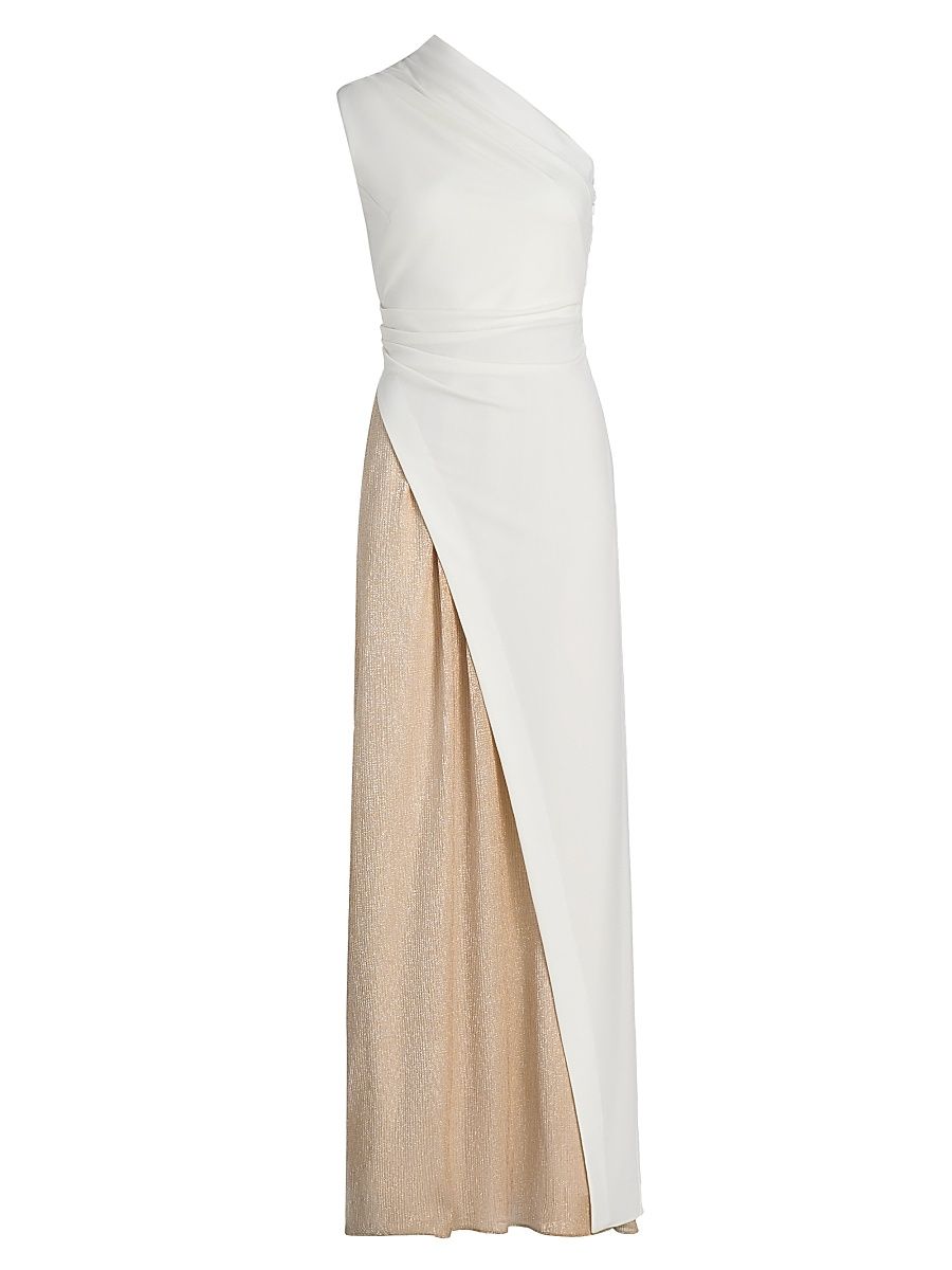 Women's Marigold Two-Tone One-Shoulder Gown - Sandlight - Size 14