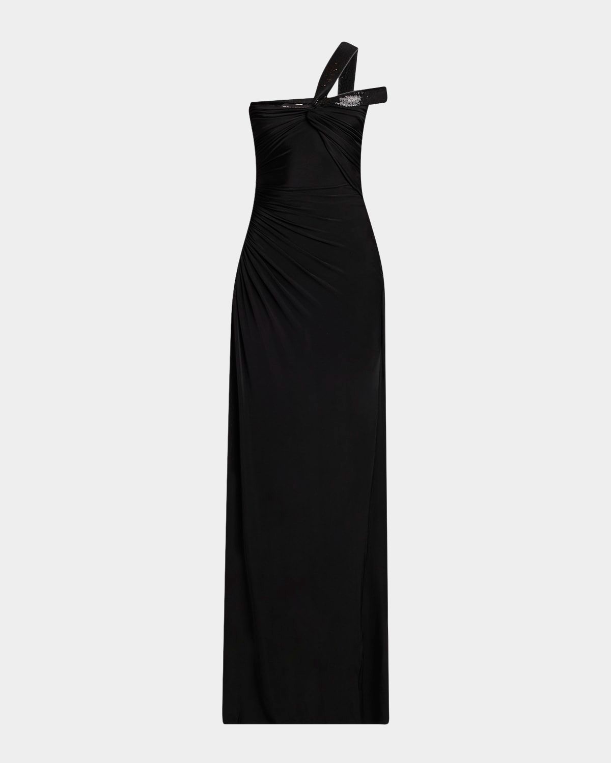 Sequin Twisted One-Shoulder Jersey Slit Gown
