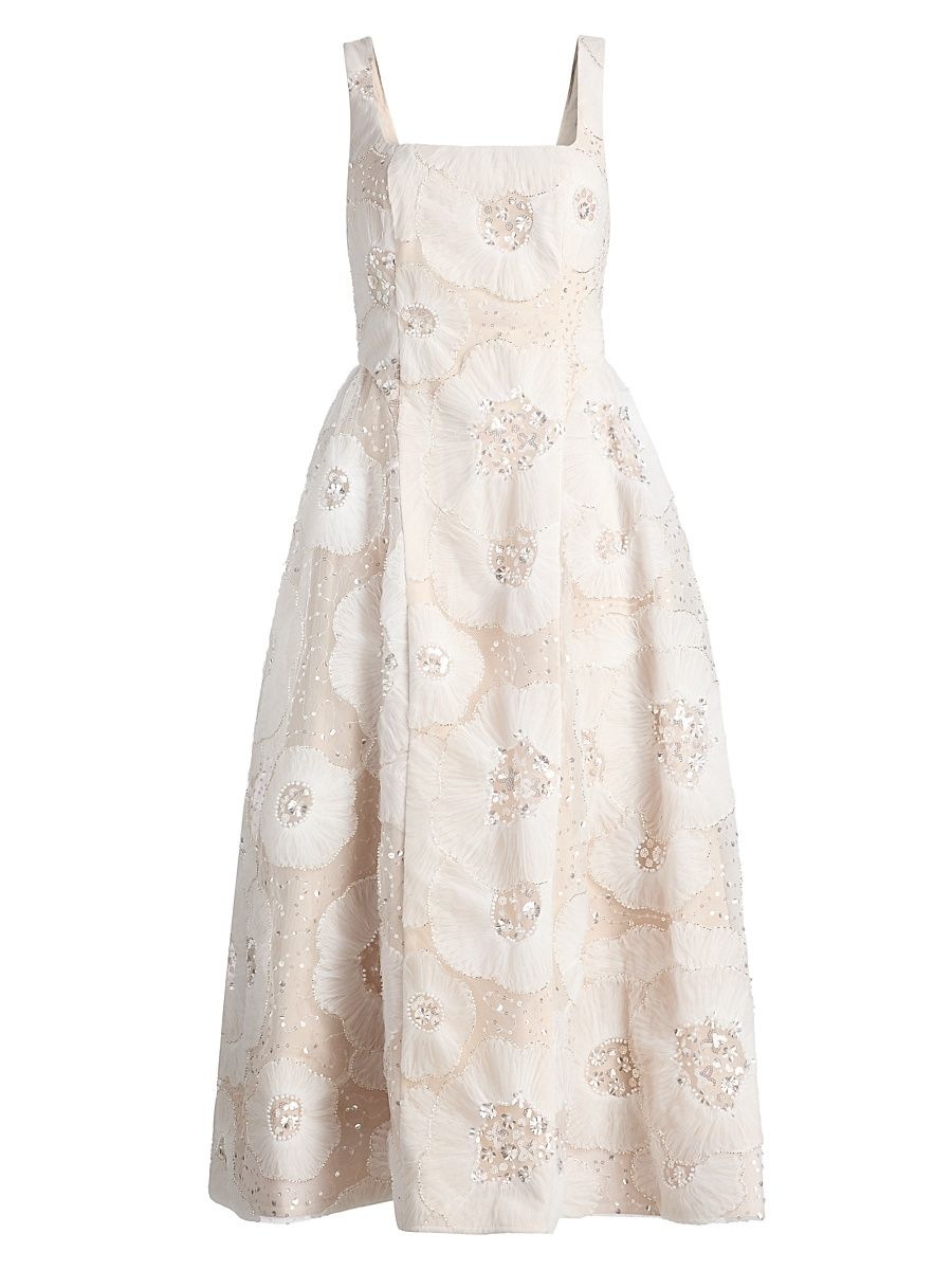Women's Arianna Tulle Flower Beaded Dress - White - Size 12