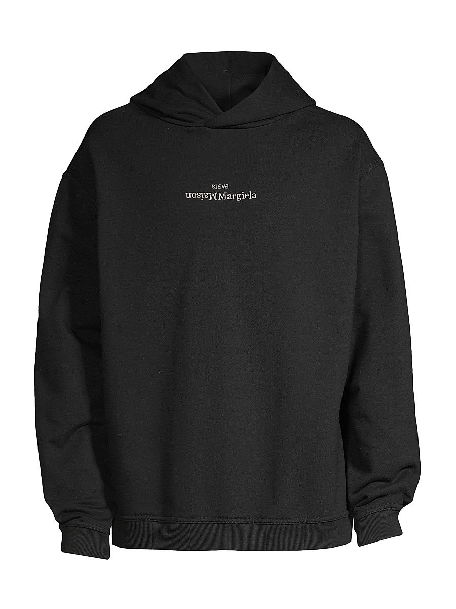 Men's Reversed Logo Hoodie - Black White - Size 42