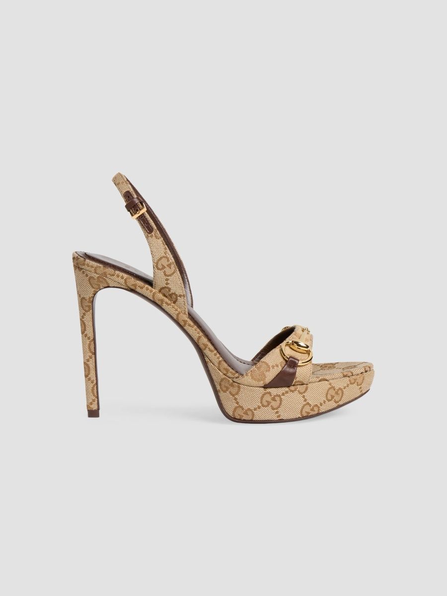 Gucci Women's Donna 110MM Logo Platform Slingback Sandals - Dark Brown - Size 10.5