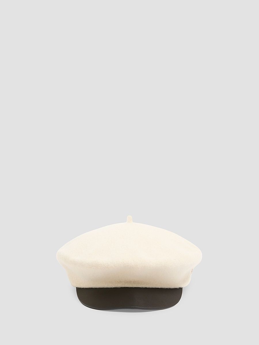 Women's VLogo Signature Wool Cap with Leather Visor - Ivory - Size Medium