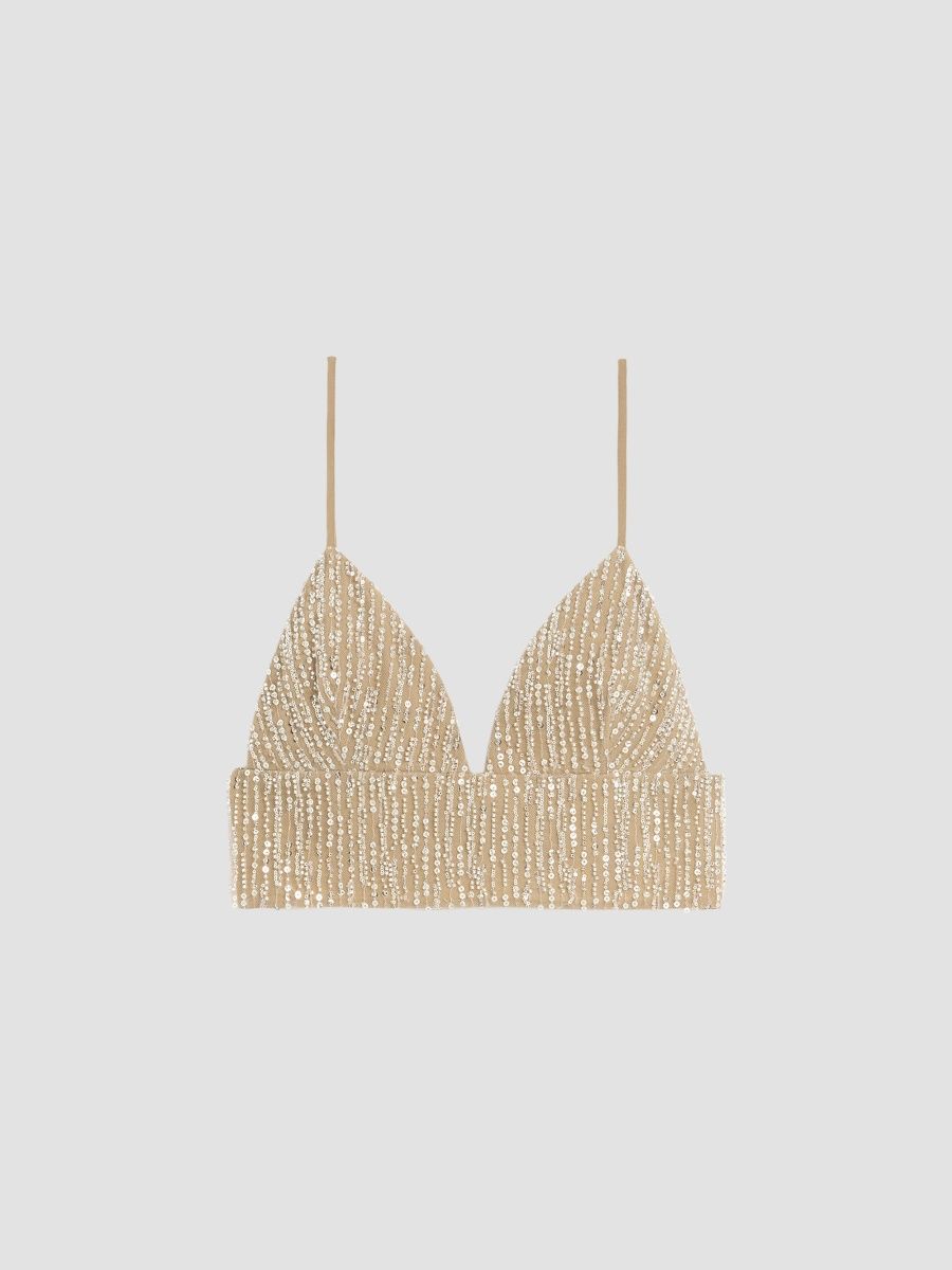 AMI Paris Women's Embellished Crop Top - Beige - Size 10