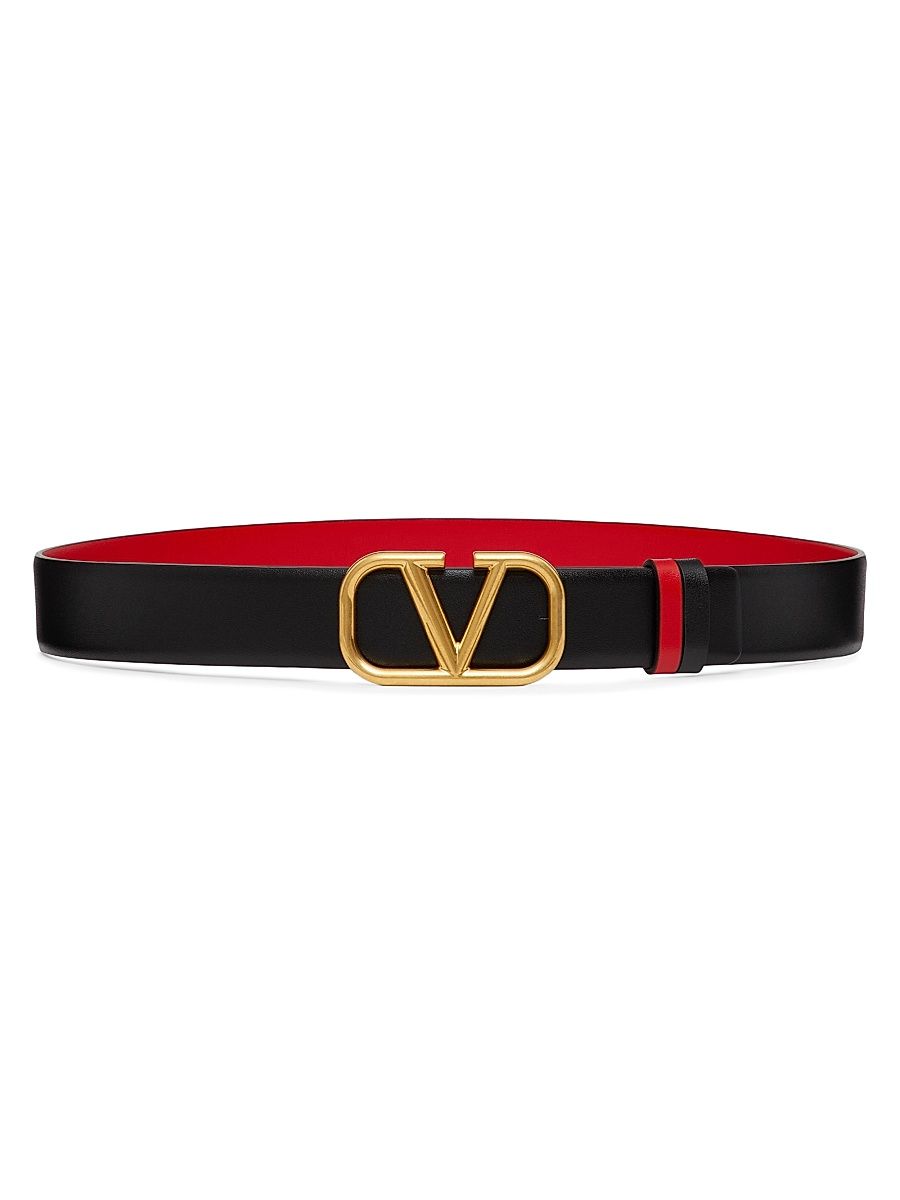 Women's Reversible VLogo Signature Belt in Glossy Calfskin 30MM - Black Pure Red - Size XS