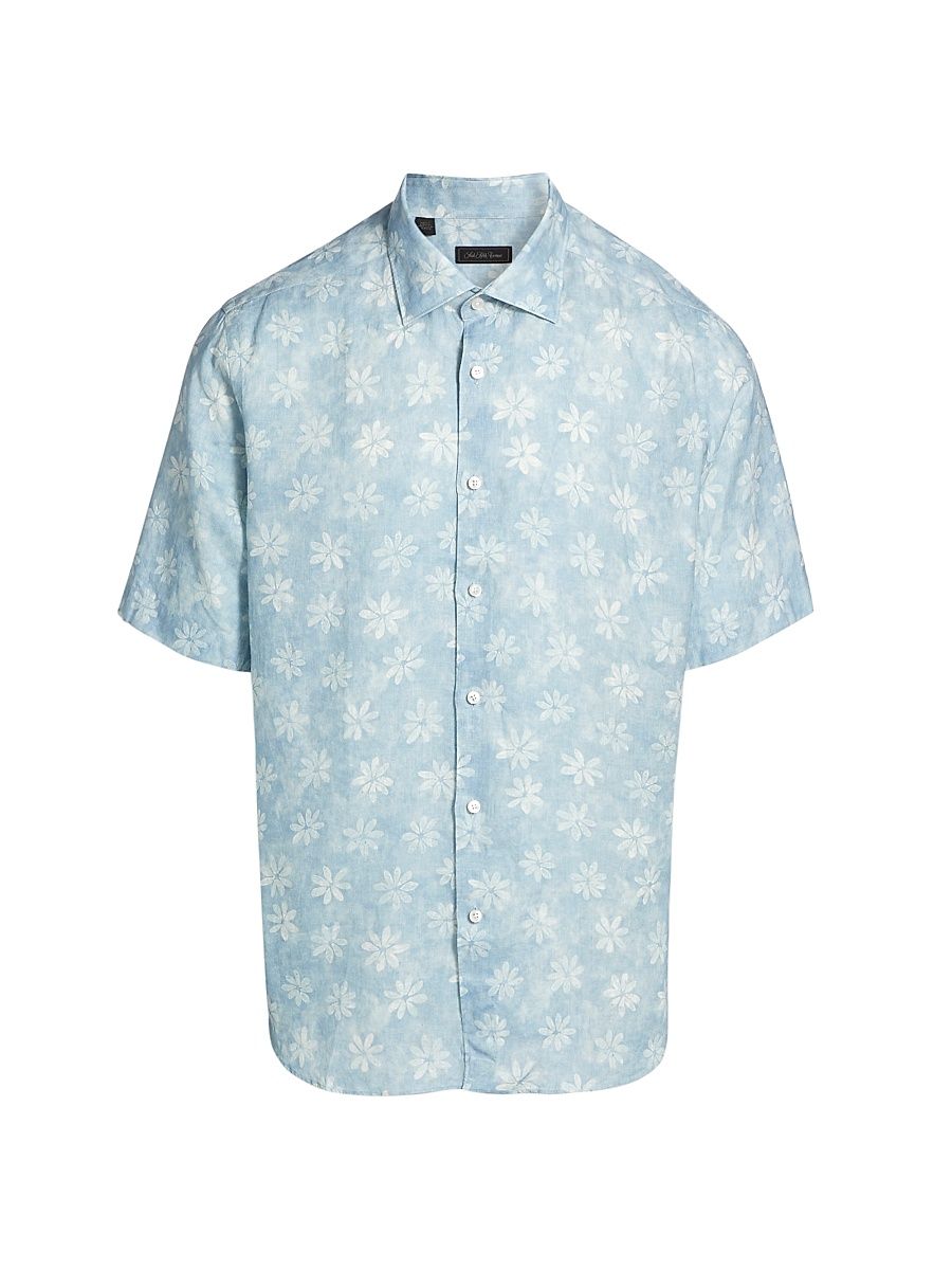 Men's Floral Linen Shirt - Light Blue - Size XL