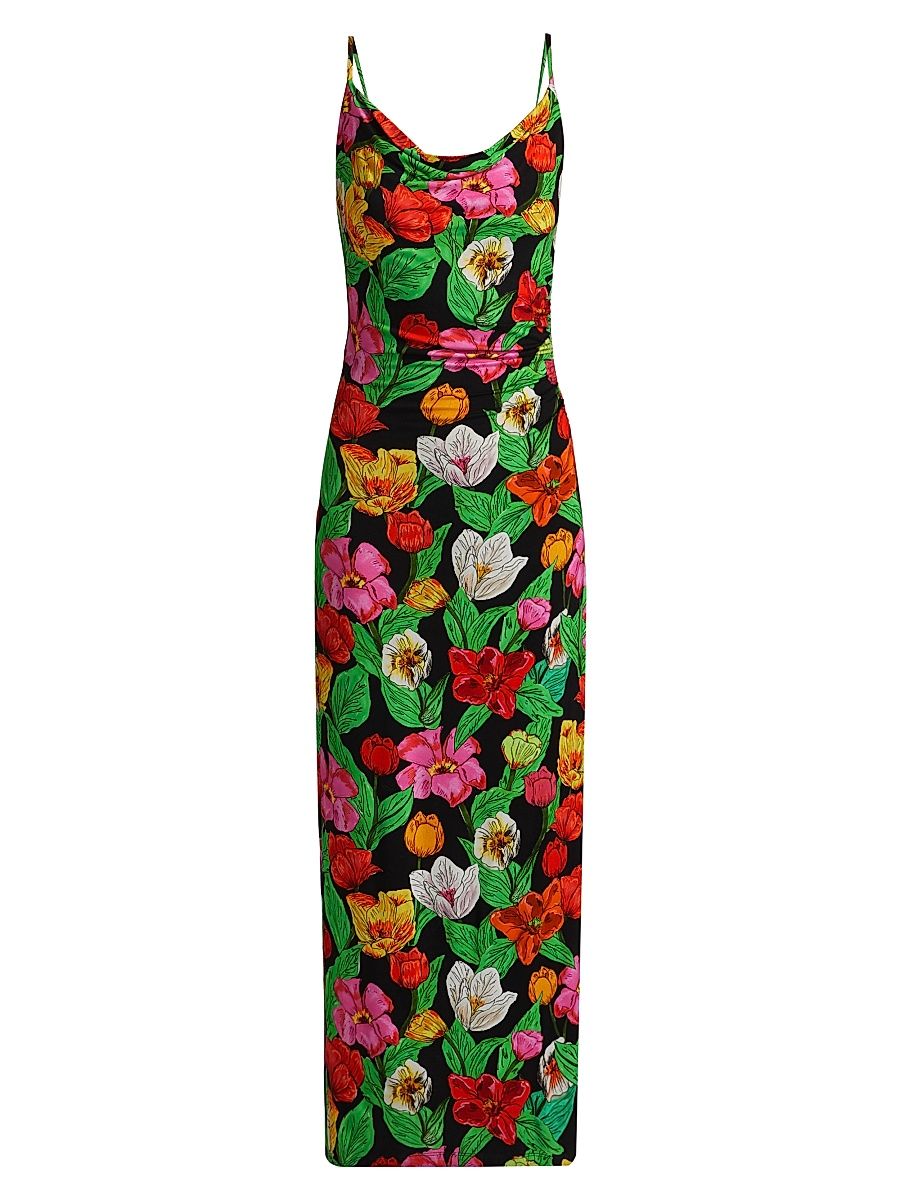 Women's Tulip Rosette Cowlneck Cocktail Dress - Black Multi - Size 12