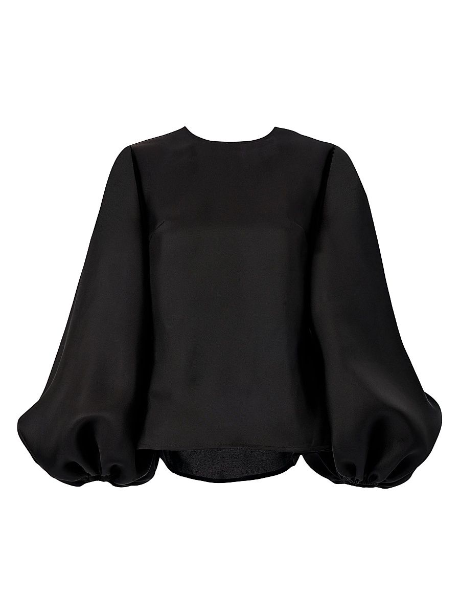 Women's Silk Gazar Puff-Sleeve Blouse - Black - Size 10