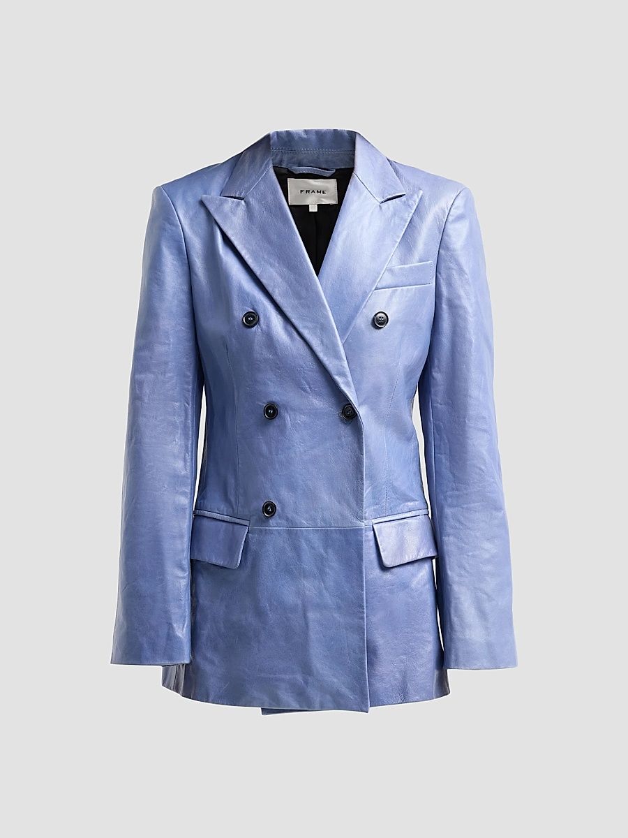 FRAME Women's The Leather Boulevard Double-Breasted Blazer​ - Periwinkle - Size 12