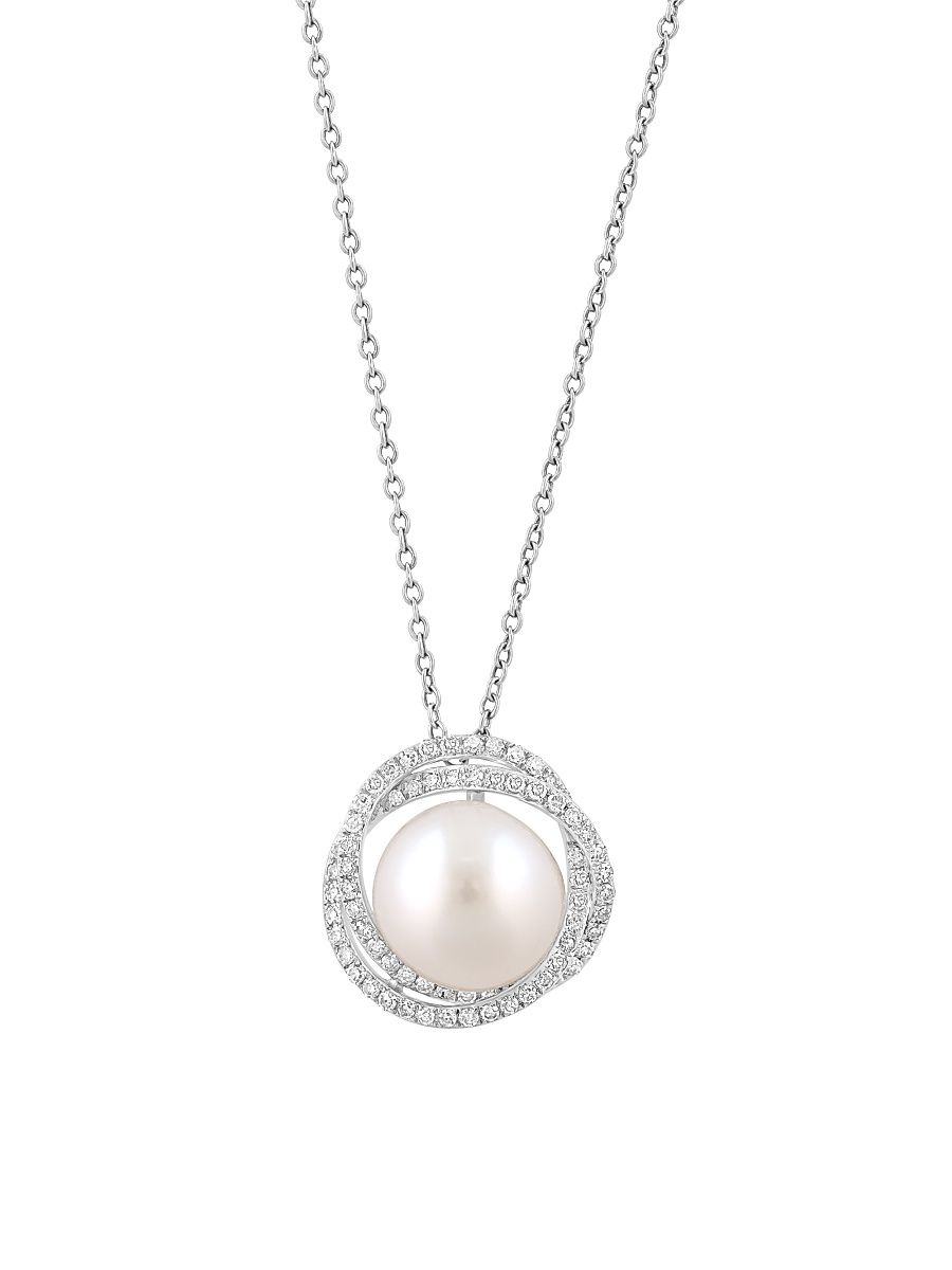 Women's 14K White Gold, Freshwater Pearl & 0.34 TCW Diamond Pendant Necklace - White Gold