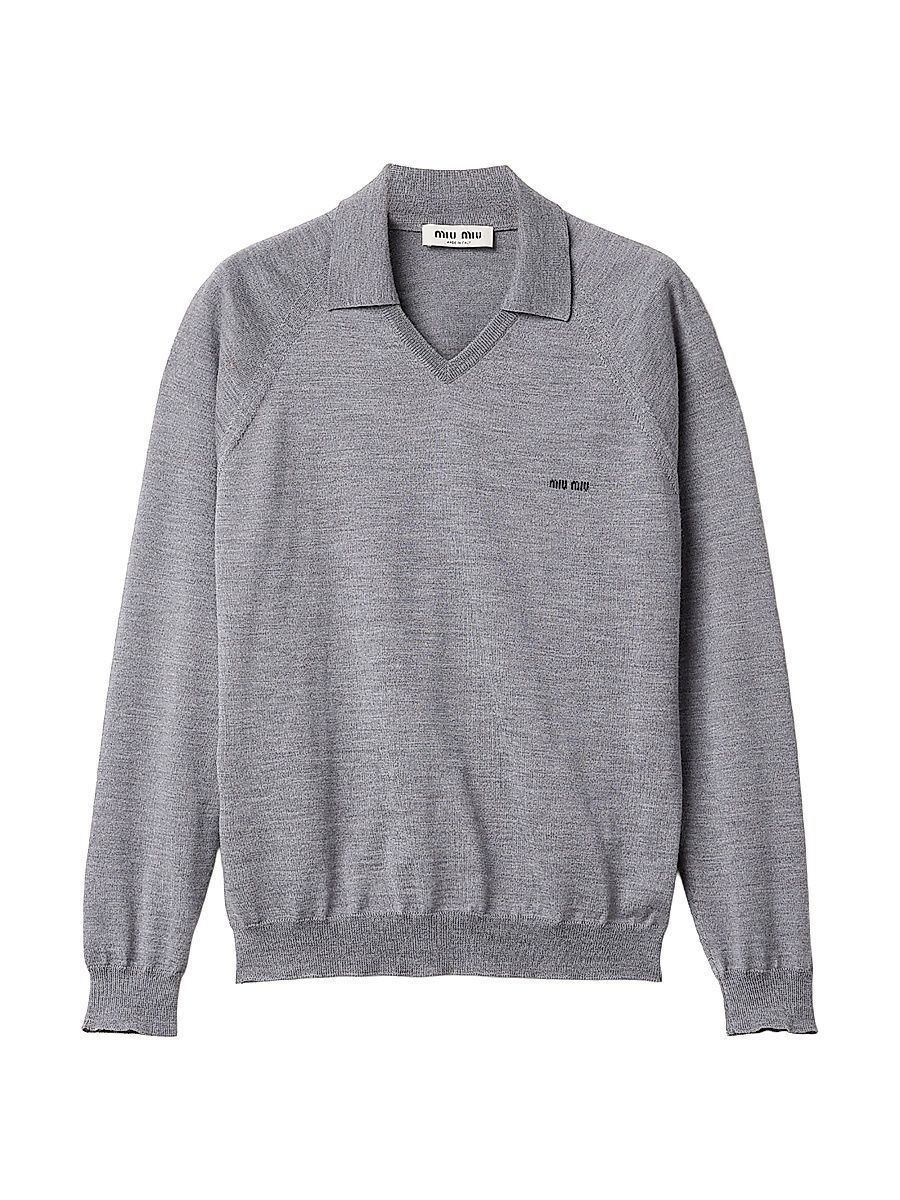 Women's Wool Polo Sweater - Grey - Size 8