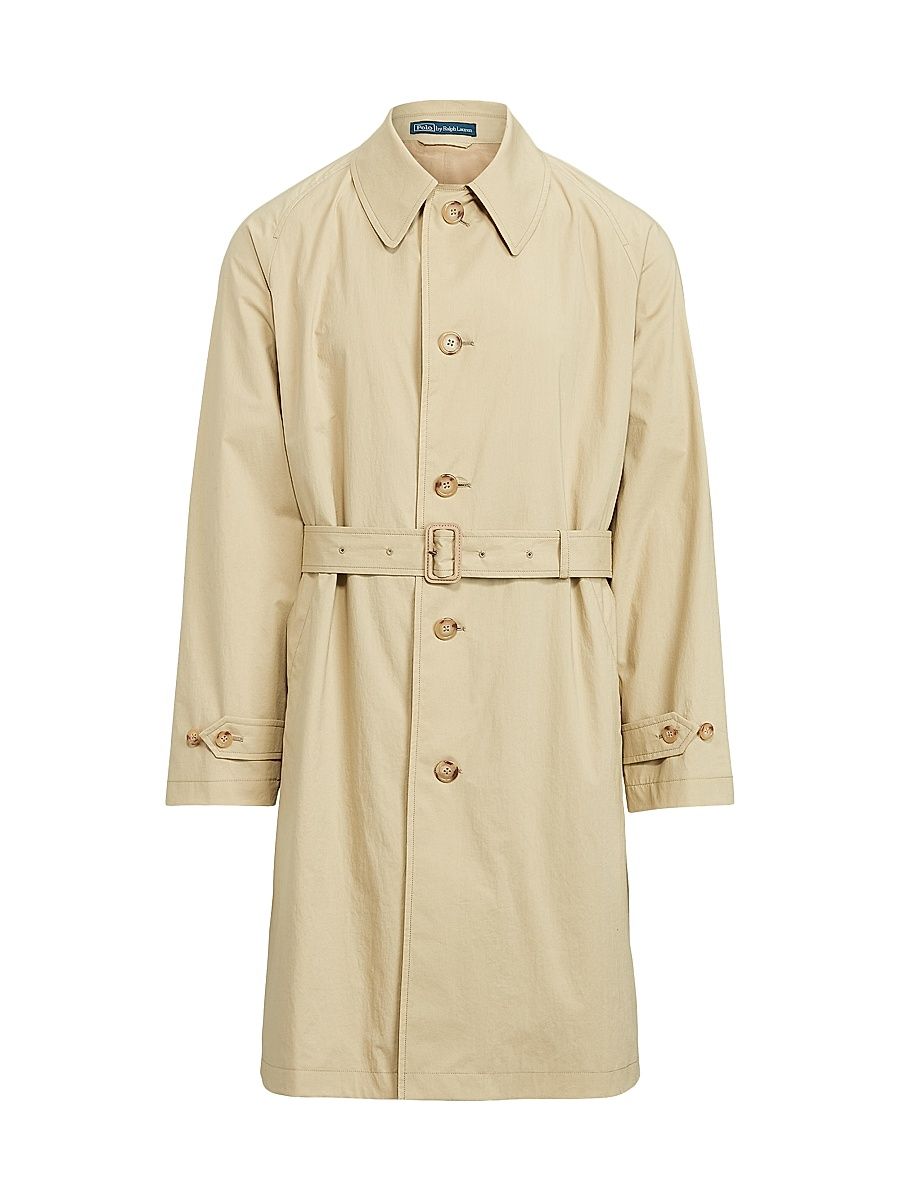 Men's Stretch-Cotton Balmacaan Topcoat - Tan - Size 46