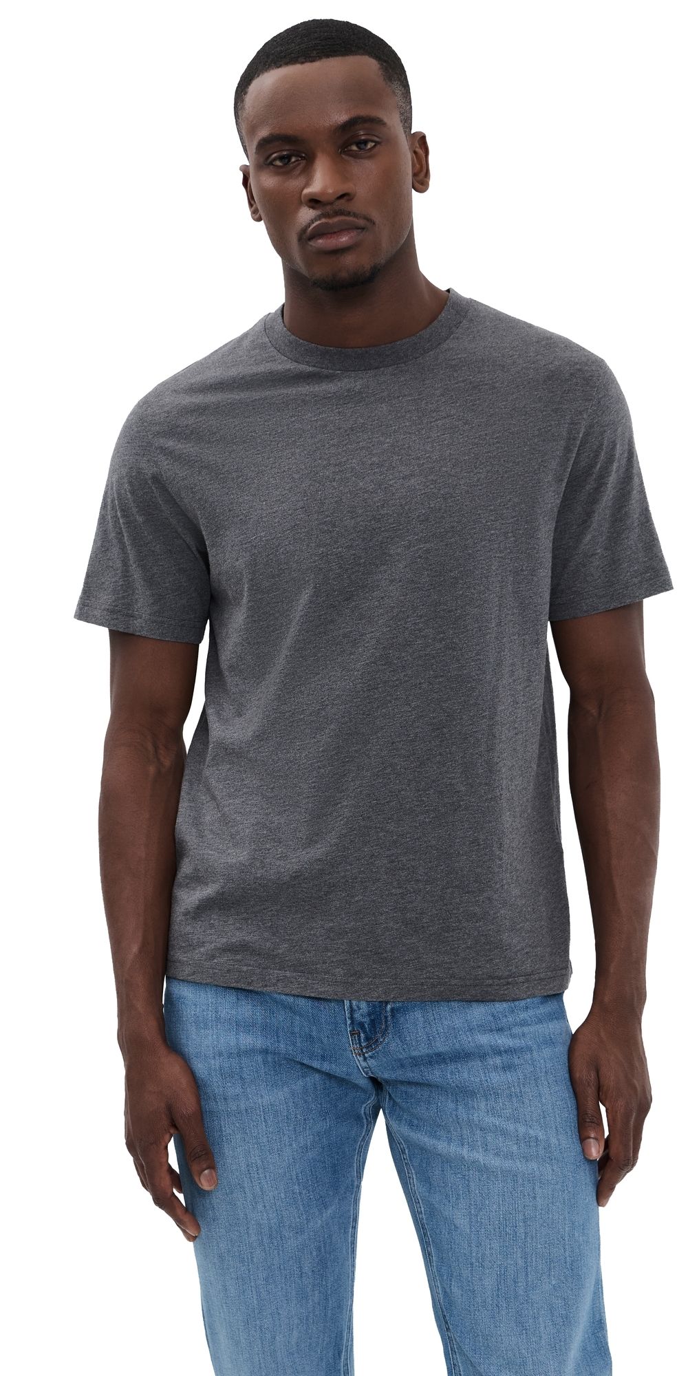 FRAME Short Sleeve Light Cotton Tee Grey Melange M