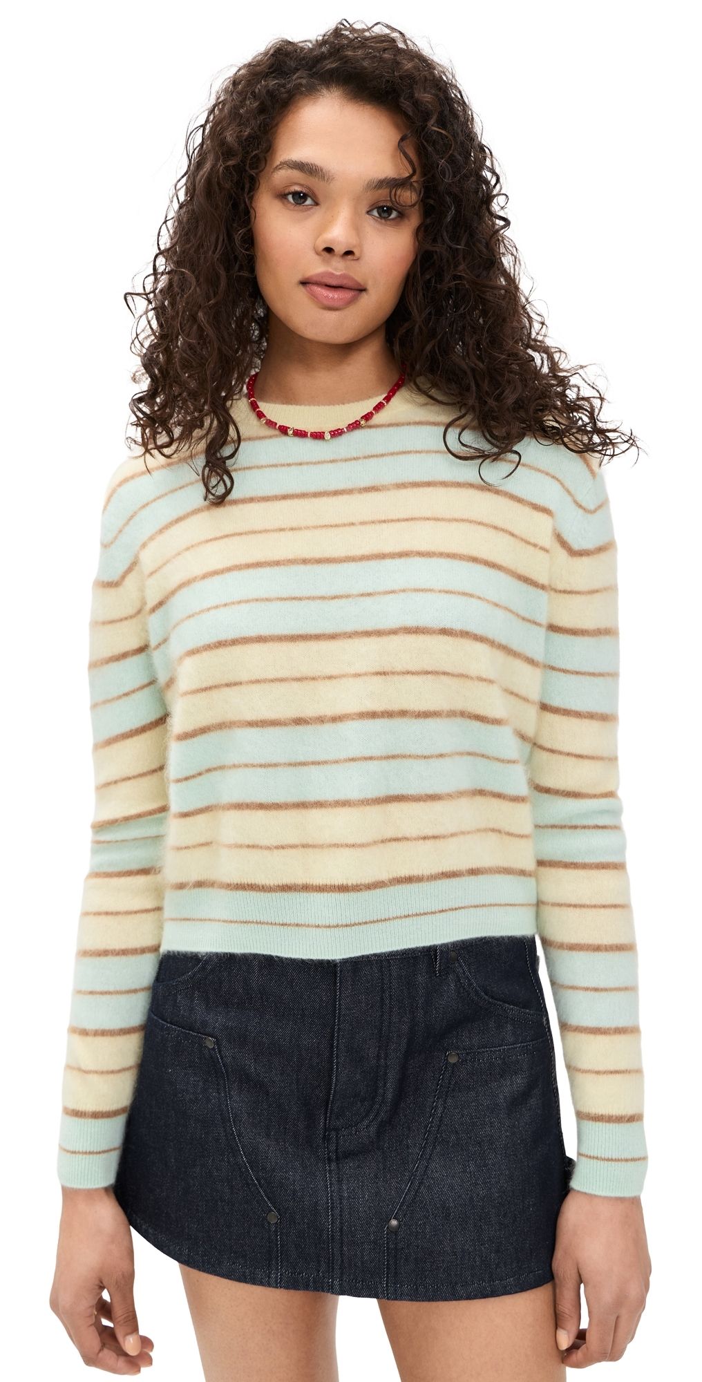 Guest in Residence Grizzly Cashmere Stripe Crew Seaglass Combo XS