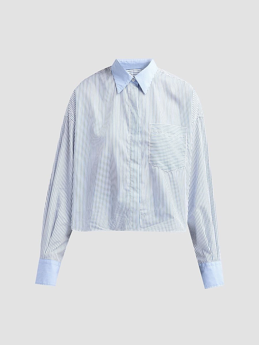 rag & bone Women's Marin Multi-Striped Cotton-Poplin Shirt - Blue Multi Stripe - Size XL
