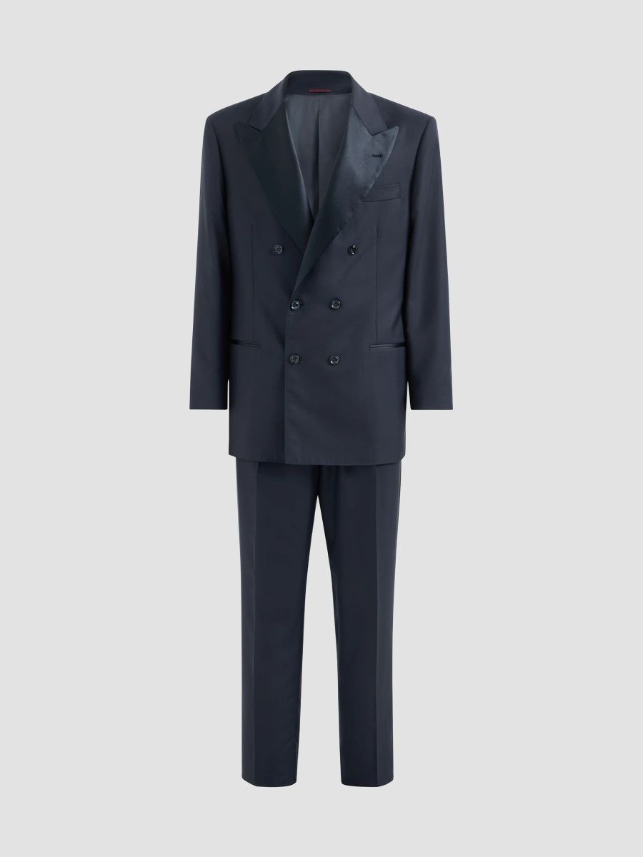 Brunello Cucinelli Men's Lightweight Virgin Wool and Silk Twill Tuxedo - Navy Blue - Size 46