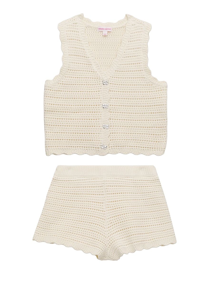 Girl's Crochet Tank Vest & Shorts Set - Vanilla - Size 14