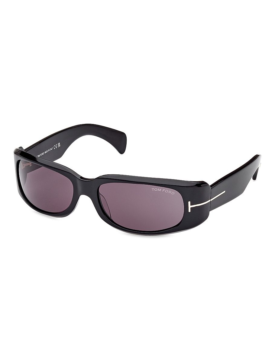 Men's 59MM Rectangular Sunglasses - Shiny Black Smoke