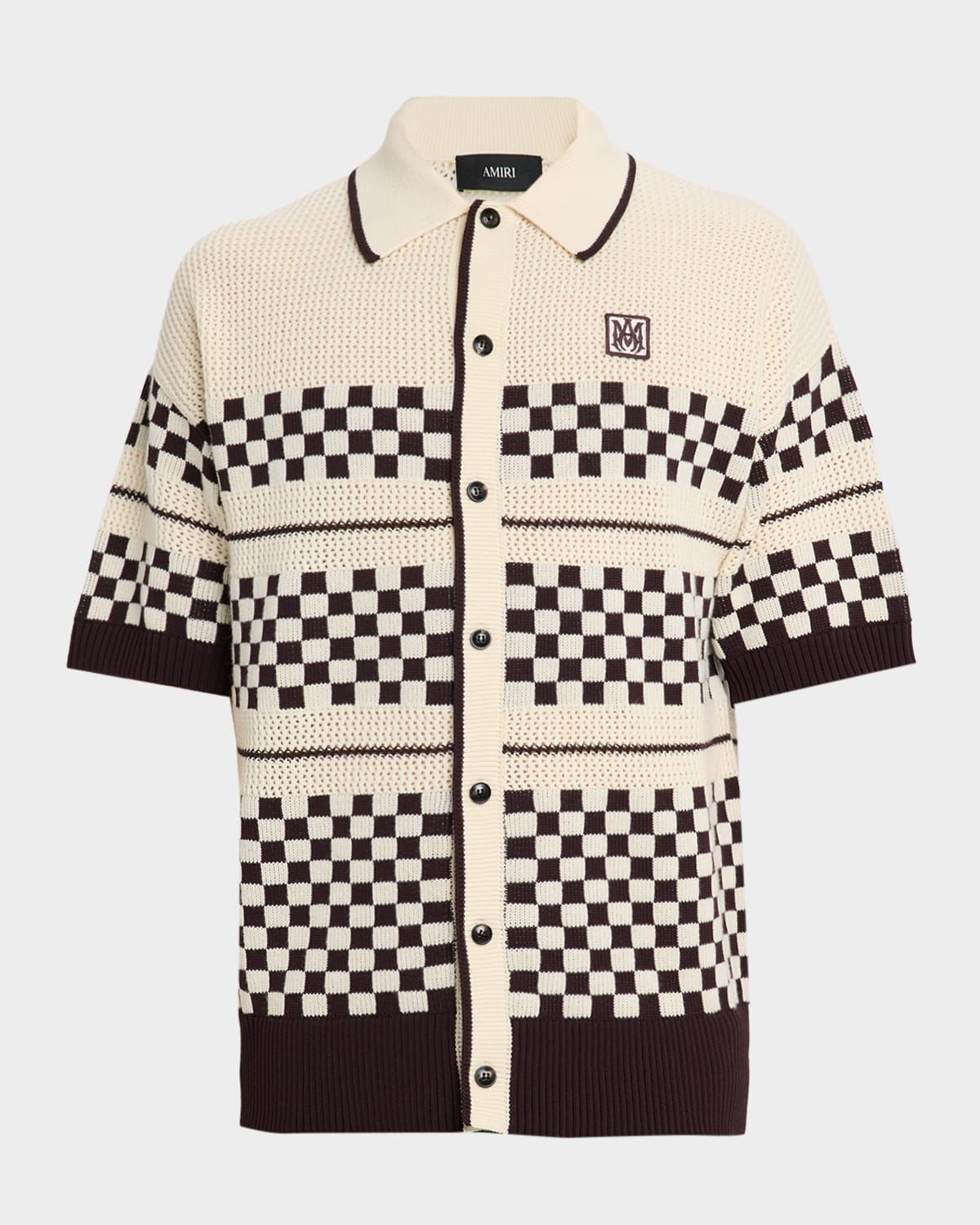 Men & apos;s Checkered Mesh Short-Sleeve Shirt