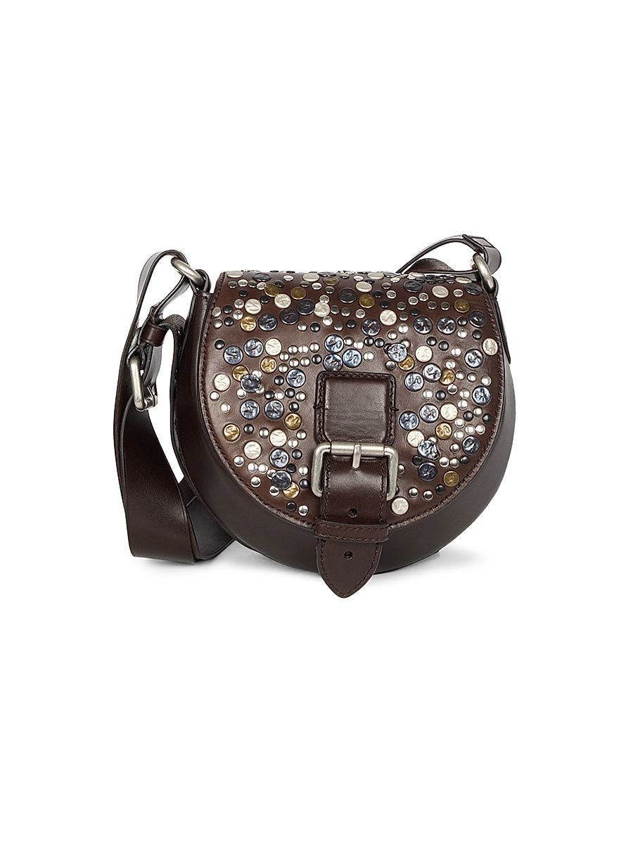 Men's Stud-Embellished Leather Crossbody Bag - Dark Brown