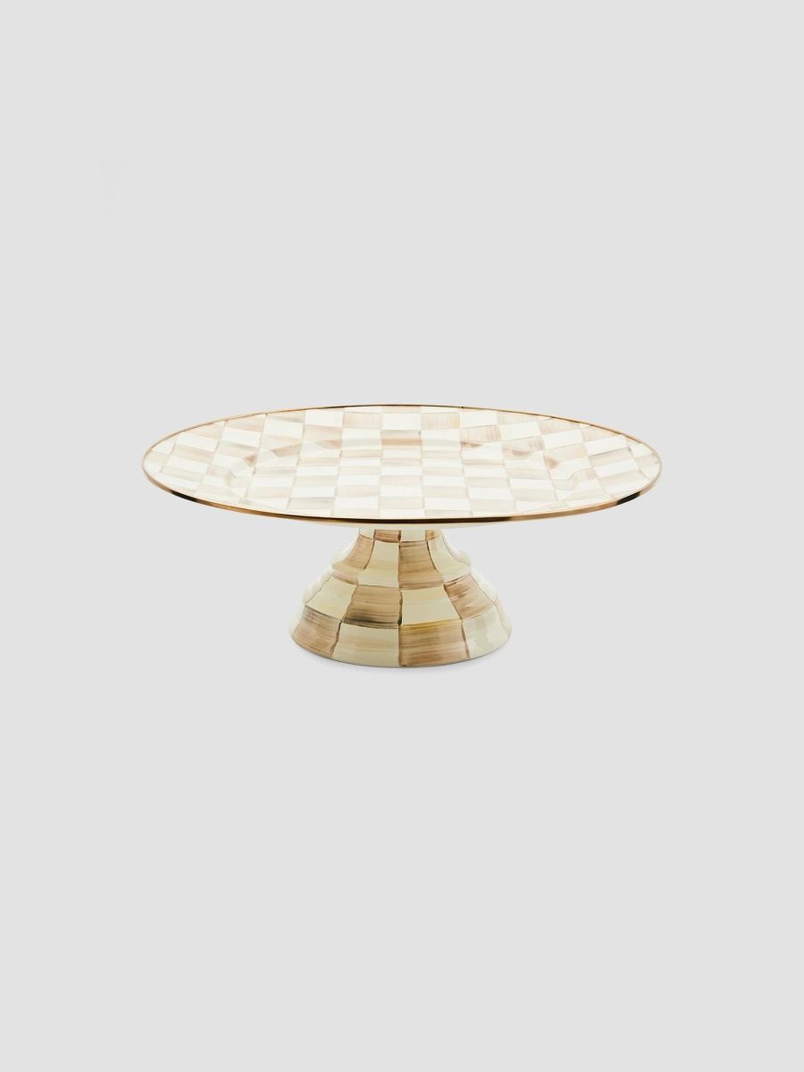 MacKenzie-Childs Mocha Check Large Pedestal Platter