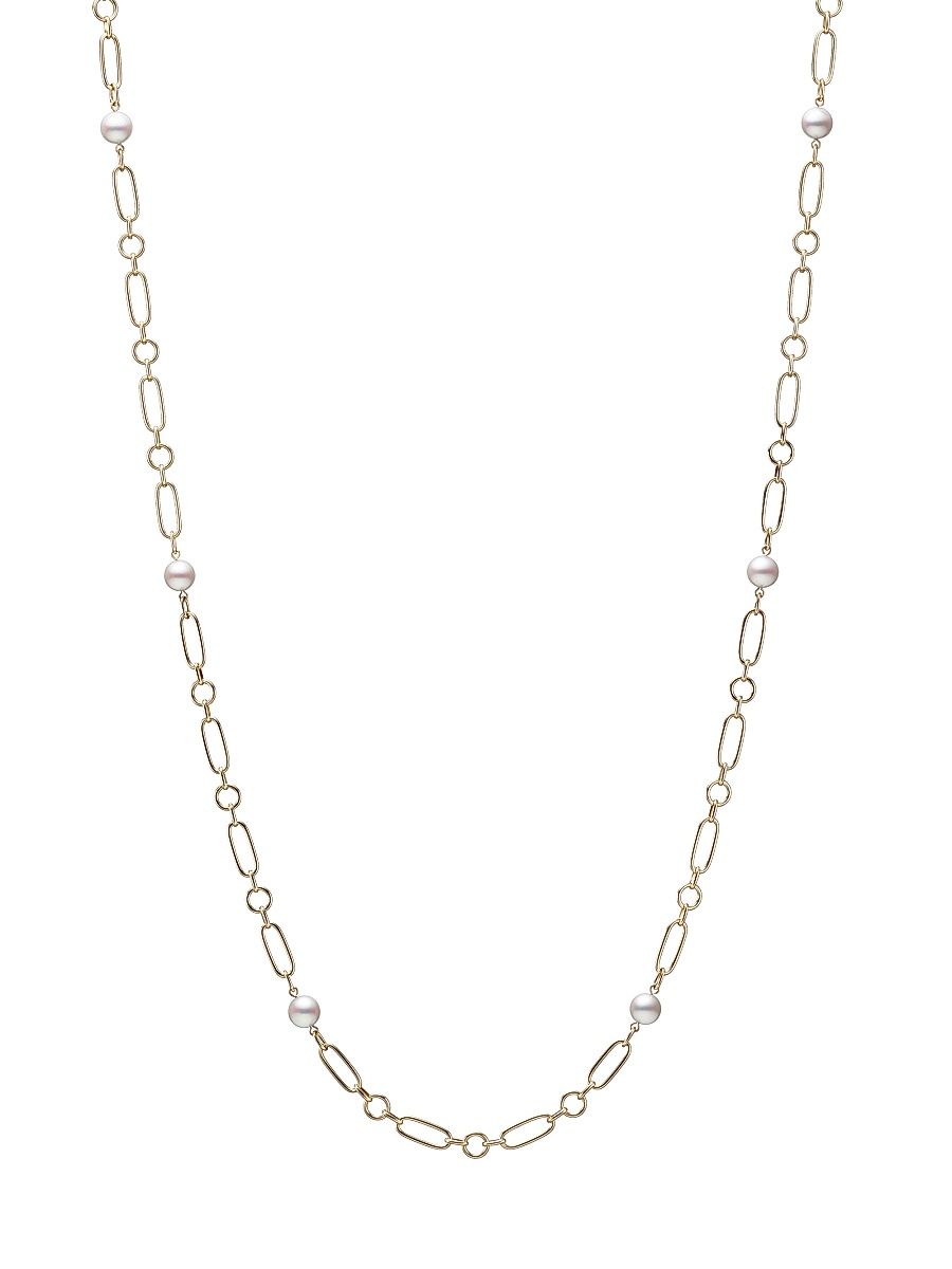 Women's M 18K Yellow Gold & 6.5MM Cultured Akoya Pearl Station Link Necklace/24" - Yellow Gold