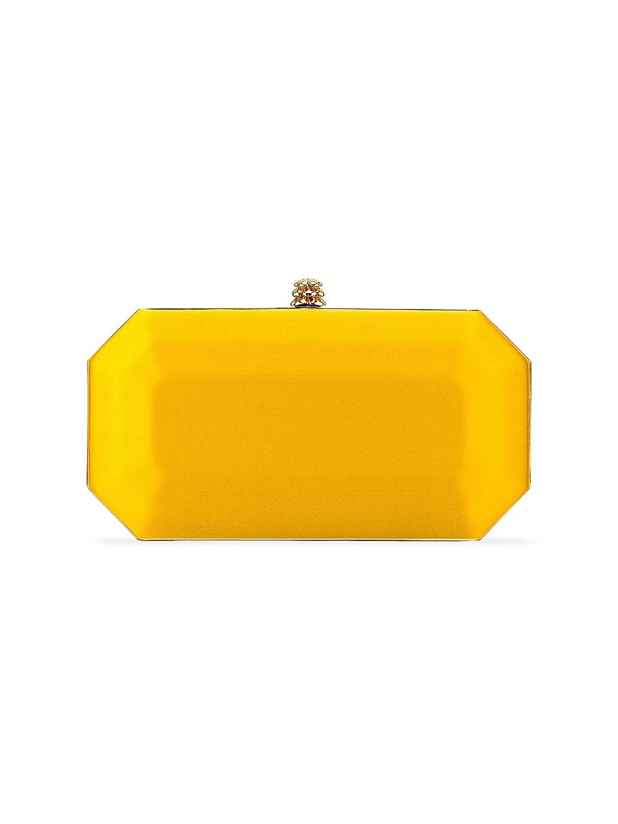 Women's Perry Clutch Small in Satin with Gold Hardware - Tiger Orange