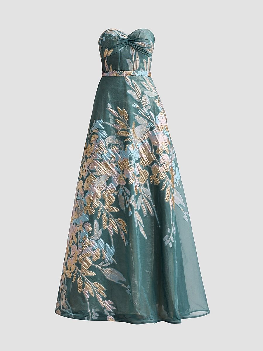 Women's Floral Strapless Sweetheart Gown - Slate Multi - Size 2