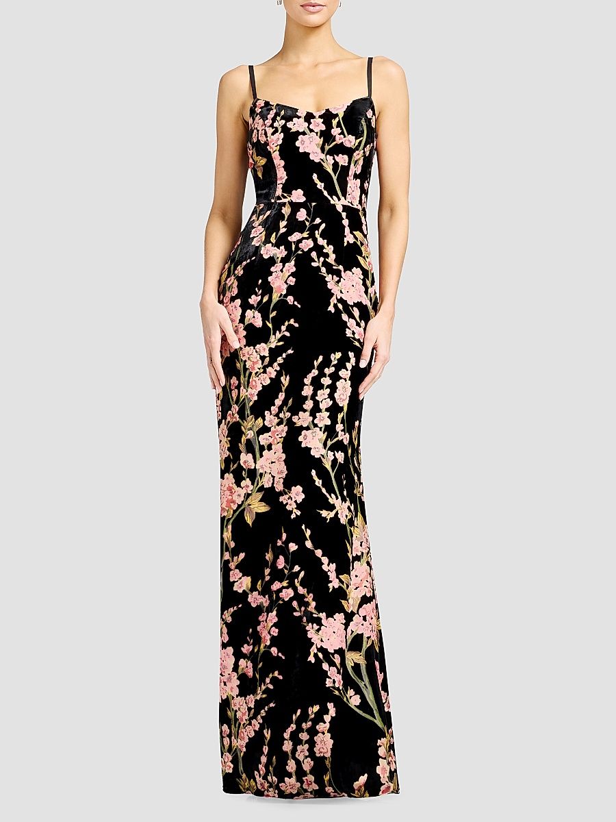 Women's Giovanna Floral Velvet Gown - Black Multi - Size Small