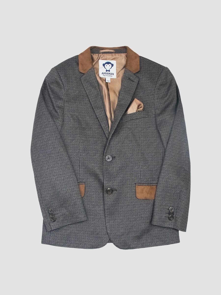 Appaman Boy's Little Boy's & Boy's Faux Suede-Trim Houndstooth Blazer - Earth Brown Houndstooth - Size 12
