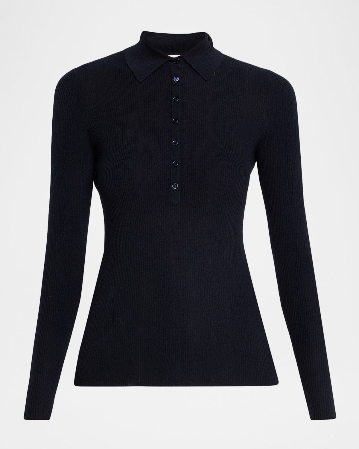 Sophia Rib Knit Long-Sleeve Polo Shirt