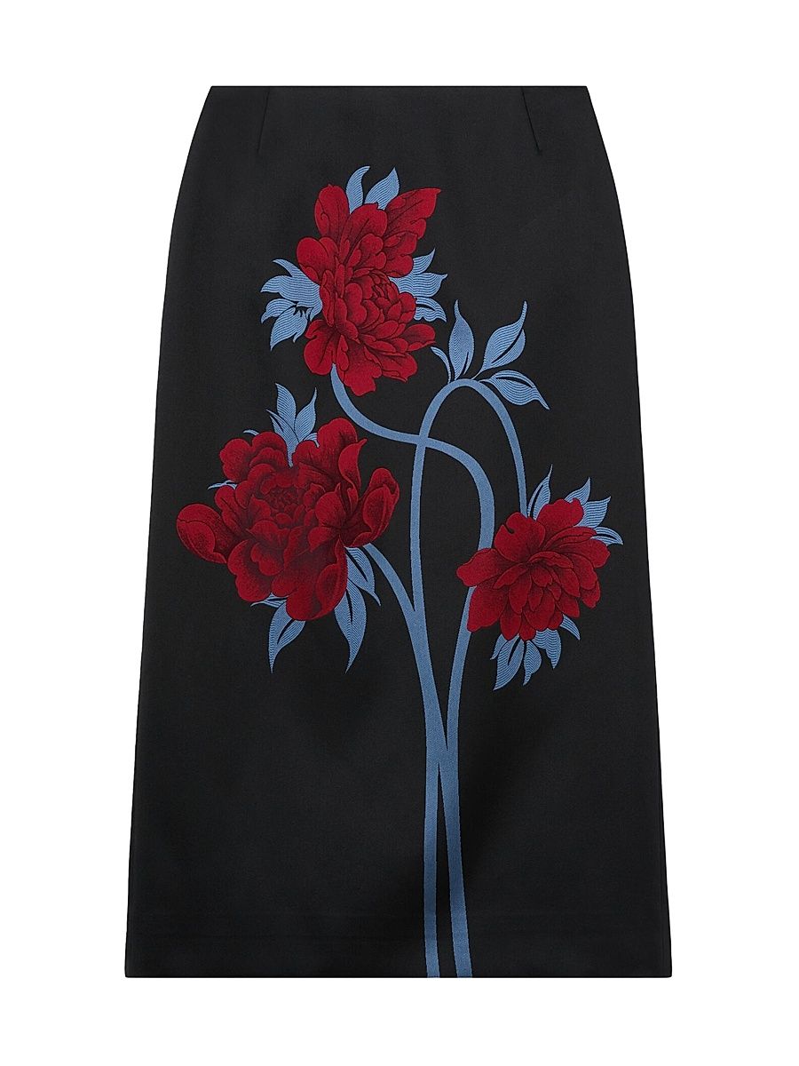Women's Pencil Skirt - Peonies Jacquard Blue - Size XXS