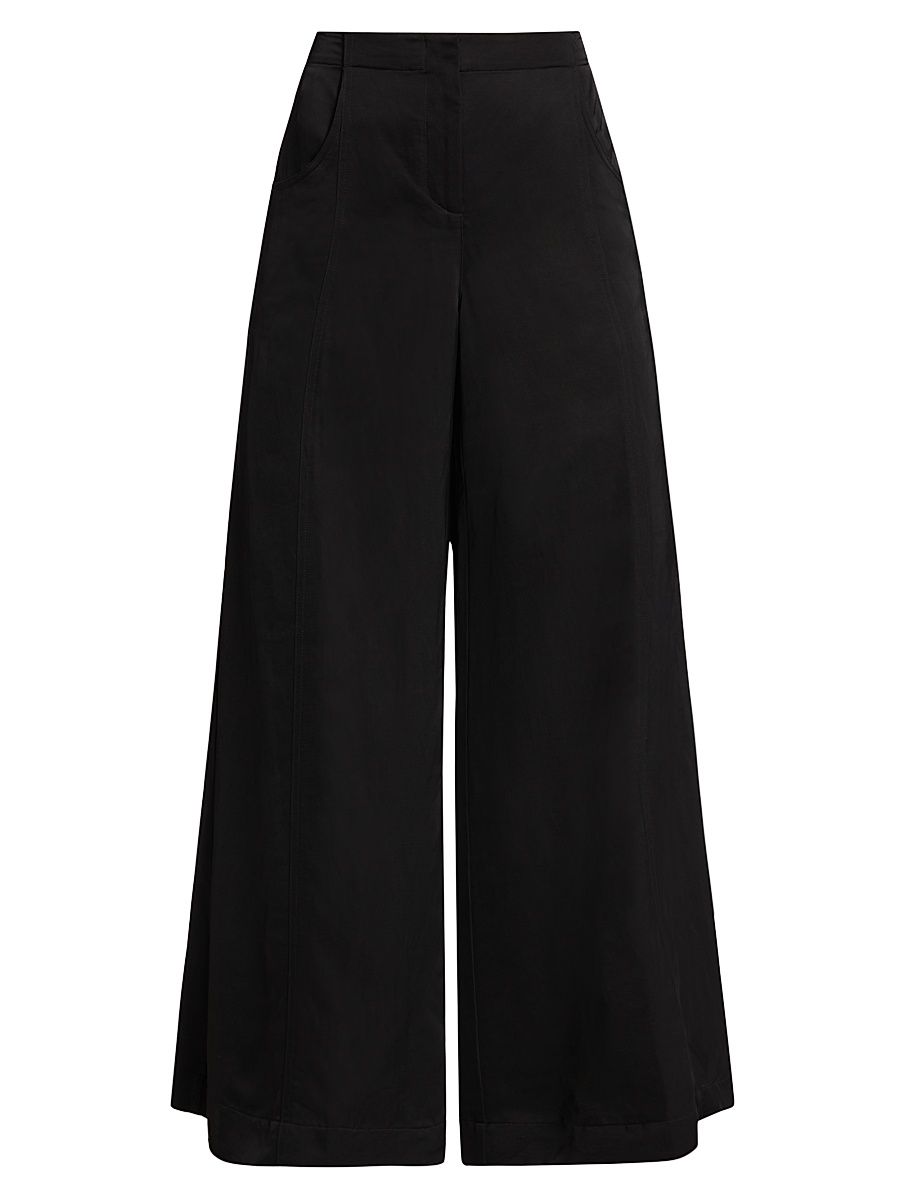 Women's Demie Linen-Blend Straight-Leg Pants - Black - Size 2