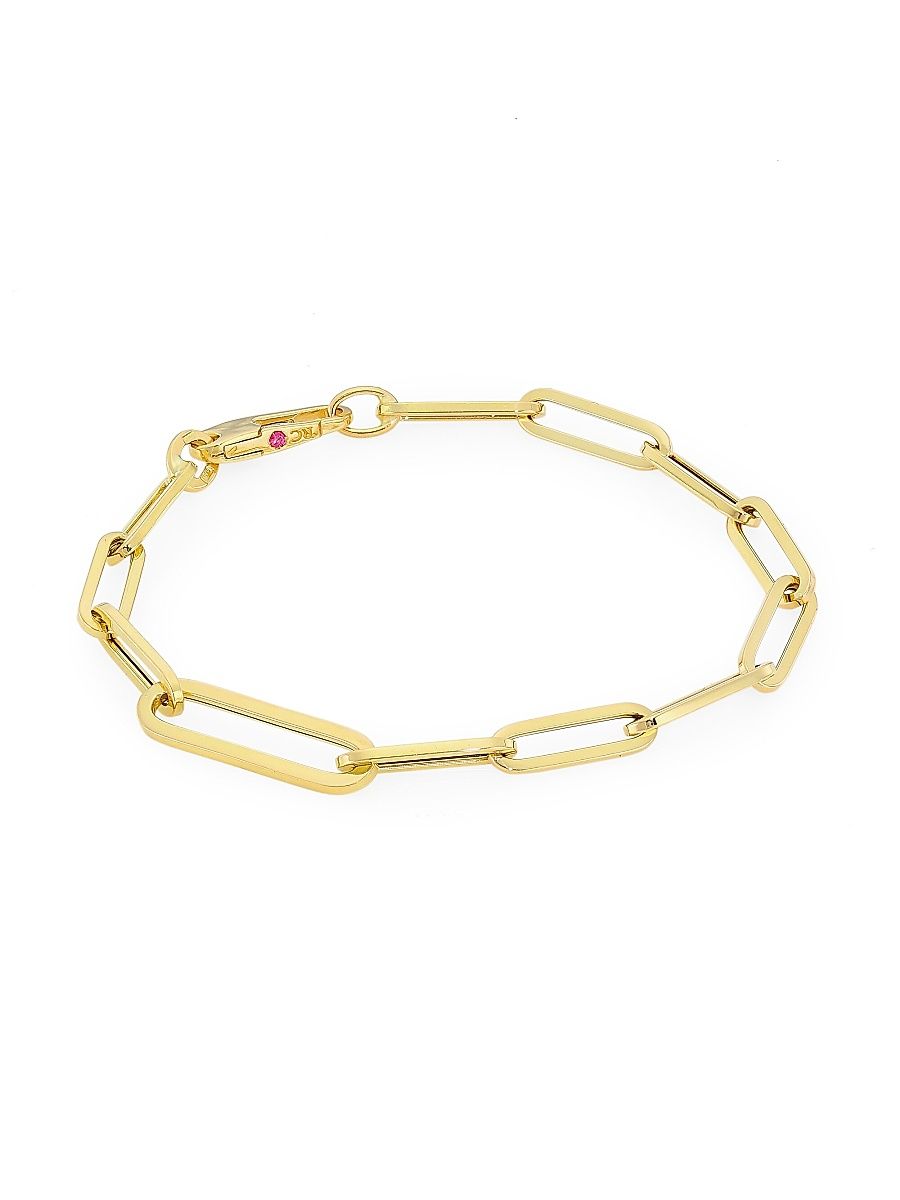 Women's 18K Yellow Gold Oval Paper Clip Chain Bracelet - Gold - Size 7