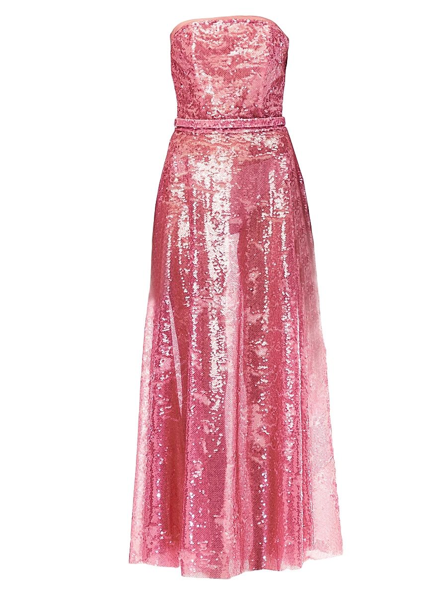 Women's Sequined Strapless Maxi Dress - Pink - Size 12