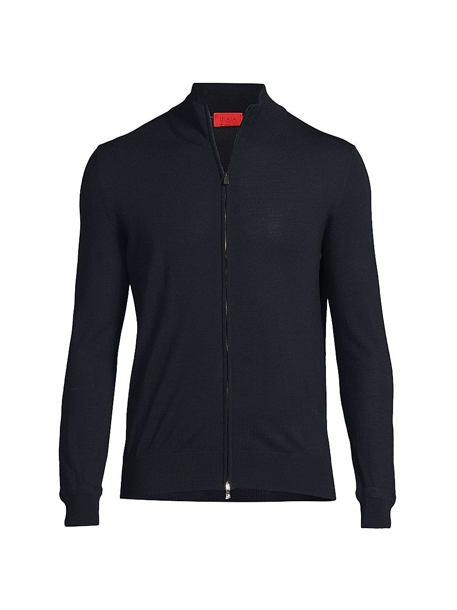Men's Fine Gauge Full-Zip Wool Sweater - Navy - Size XL