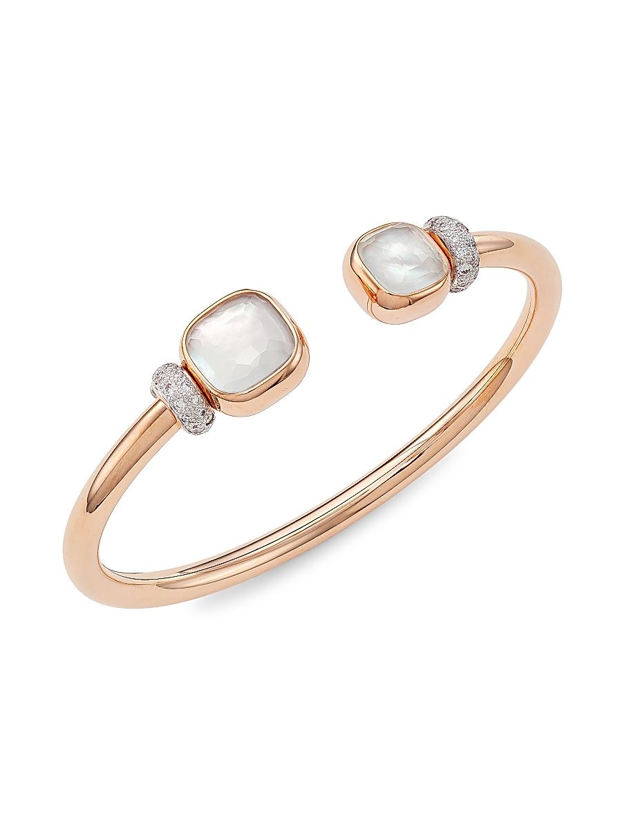 Women's Nudo 18K Rose Gold, White Topaz & Mother-Of-Pearl Cuff - Rose Gold - Size Medium